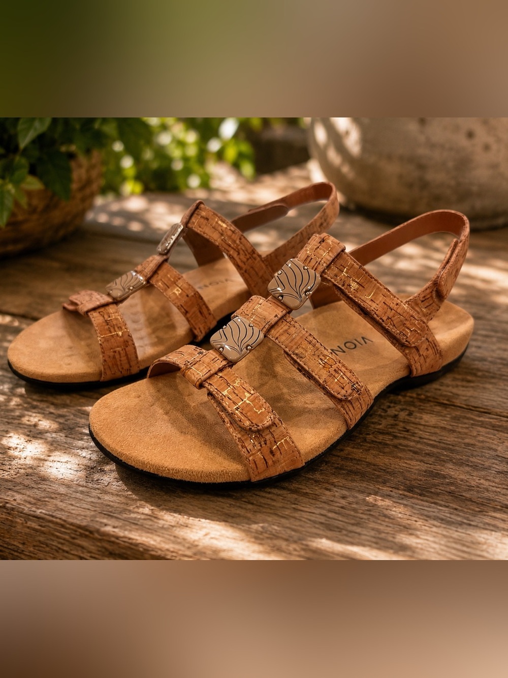 Vionic Cork-Style Strappy Sandals in Brown